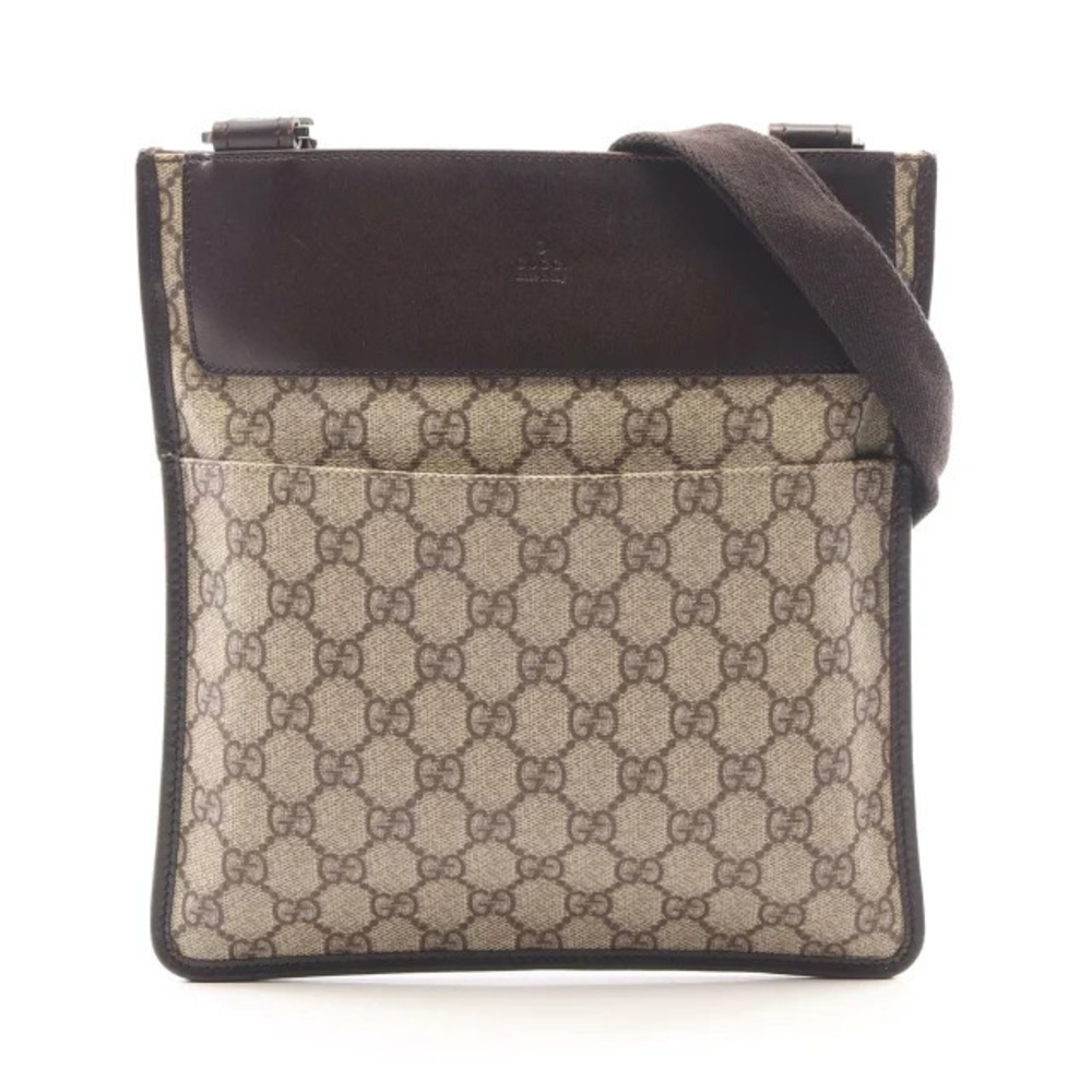 Gucci GG Supreme Shoulder Bag Canvas Leather Beige Cream Brown
